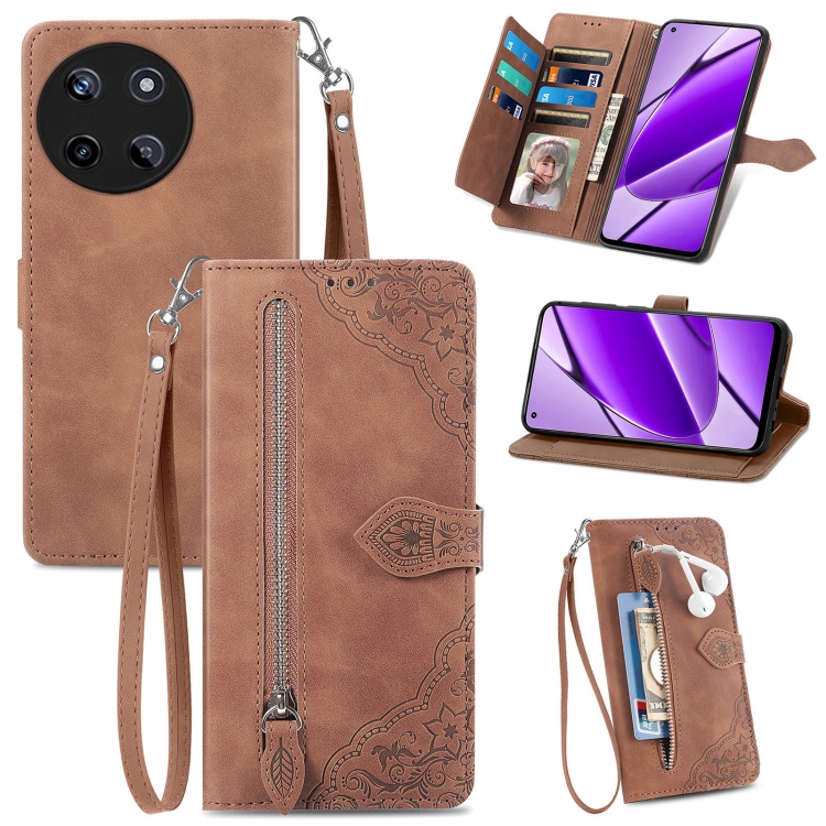 For Realme 11 4G Global Embossed Flower Zipper Leather Phone Case(Brown)
For Realme 11 4G Global Embossed Flower Zipper Leather Phone Case(Brown)