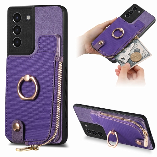 

For Samsung Galaxy S21+ 5G Cross Leather Ring Vertical Zipper Wallet Back Phone Case(Purple)
