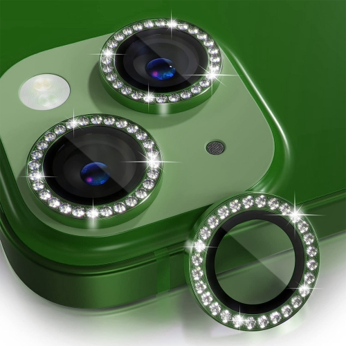 

For iPhone 15 / 15 Plus ENKAY AR Anti-reflection Individual Diamond Ring Camera Lens Glass Full Film(Deep Green)