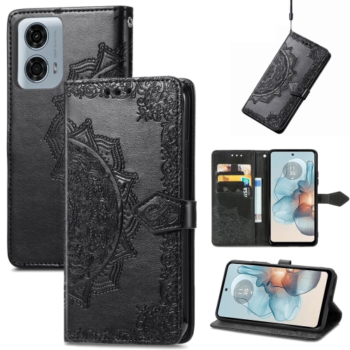 

For Motorola Moto G24 Power Mandala Flower Embossed Leather Phone Case(Black)