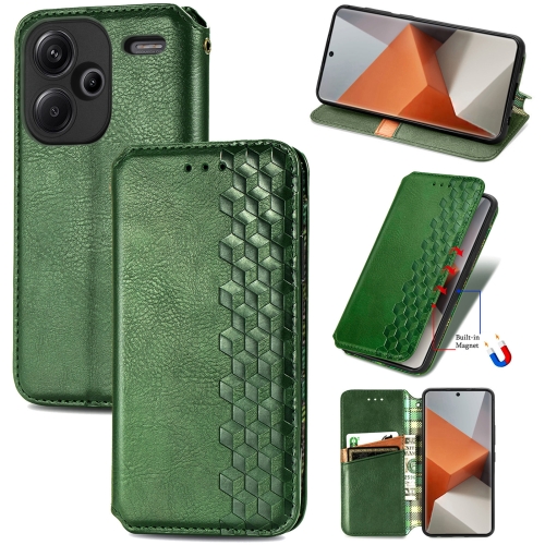 

ForXiaomi Redmi Note 13 Pro+ Cubic Grid Pressed Magnetic Leather Phone Case(Green)