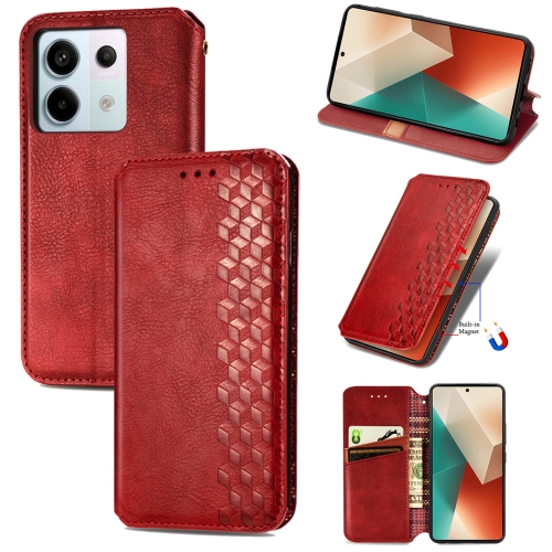 

For Xiaomi Redmi Note 13 Pro Cubic Grid Pressed Magnetic Leather Phone Case(Red)