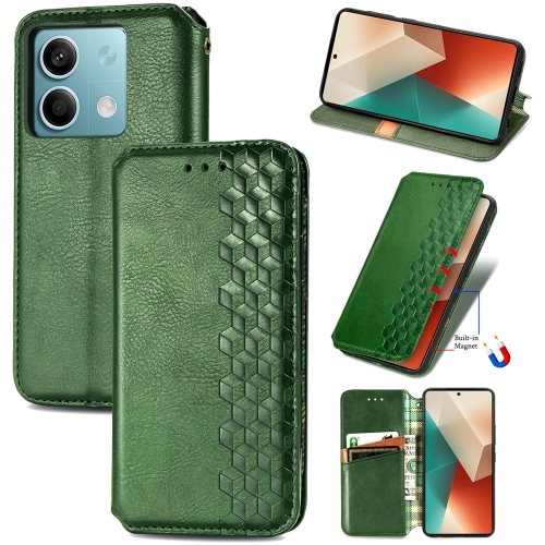 

For Xiaomi Redmi Note 13 Cubic Grid Pressed Magnetic Leather Phone Case(Green)