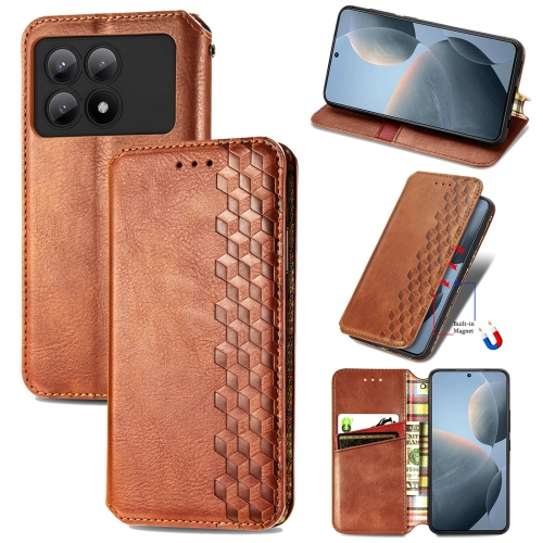 

For Xiaomi Redmi K70E Cubic Grid Pressed Magnetic Leather Phone Case(Brown)
