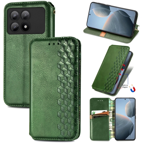 

For Xiaomi Redmi K70E Cubic Grid Pressed Magnetic Leather Phone Case(Green)