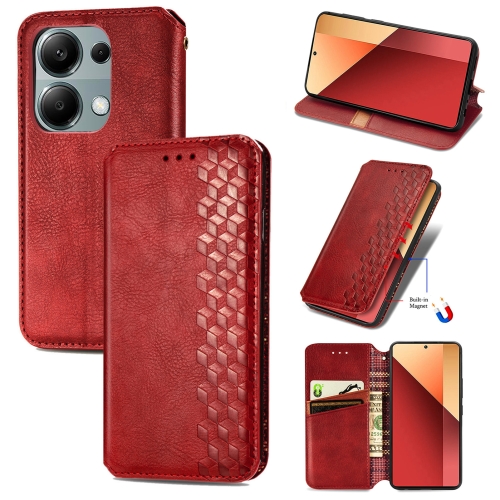 

For Xiaomi Redmi Note 13 Pro 4G Cubic Grid Pressed Magnetic Leather Phone Case(Red)