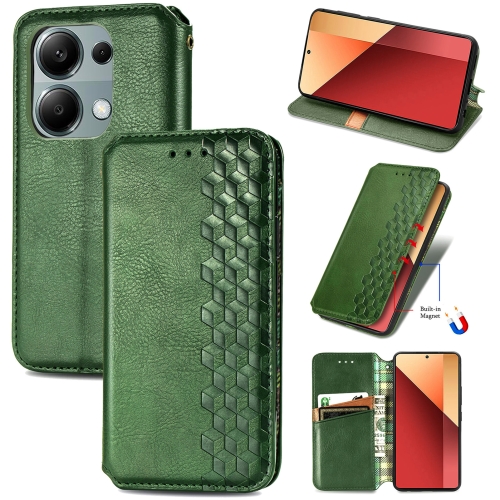 

For Xiaomi Redmi Note 13 Pro 4G Cubic Grid Pressed Magnetic Leather Phone Case(Green)