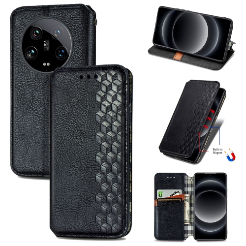 

For Xiaomi 14 Ultra Cubic Grid Pressed Magnetic Leather Phone Case(Black)