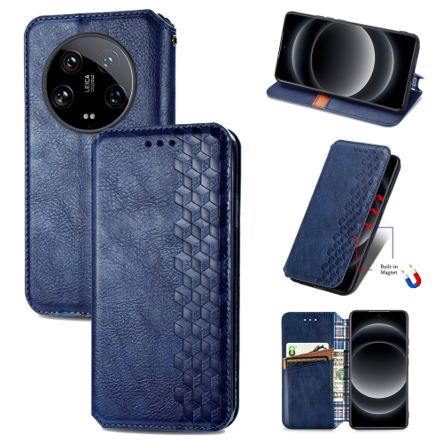 

For Xiaomi 14 Ultra Cubic Grid Pressed Magnetic Leather Phone Case(Blue)