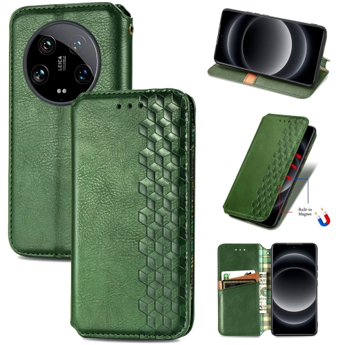 

For Xiaomi 14 Ultra Cubic Grid Pressed Magnetic Leather Phone Case(Green)