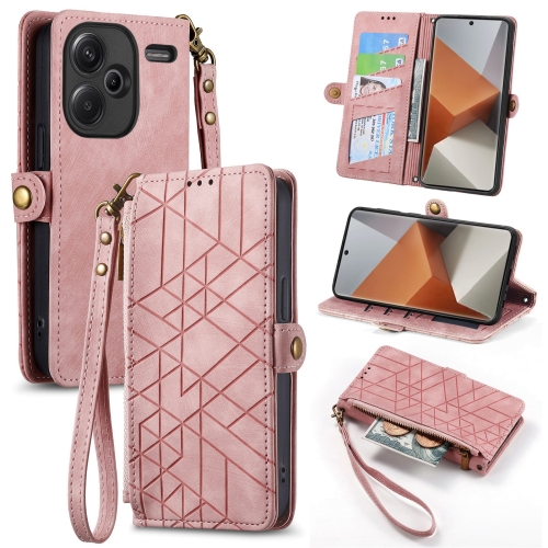 

For Xiaomi Redmi Note 13 Pro+ Geometric Zipper Wallet Side Buckle Leather Phone Case(Pink)