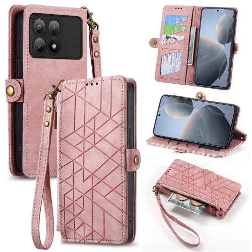 

For Xiaomi Redmi K70E Geometric Zipper Wallet Side Buckle Leather Phone Case(Pink)