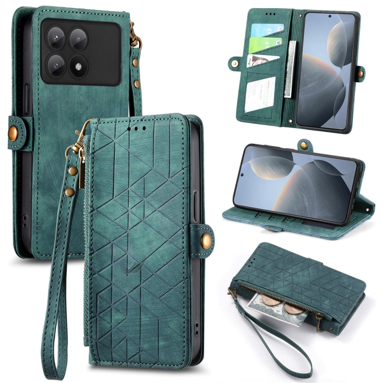 For Xiaomi Redmi K70E Geometric Zipper Wallet Side Buckle Leather Phone Case(Green)
For Xiaomi Redmi K70E Geometric Zipper Wallet Side Buckle Leather Phone Case(Green)
