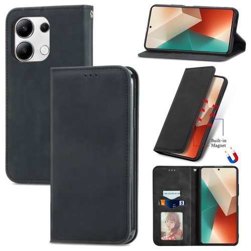 For Xiaomi Redmi Note 13 4G Retro Skin Feel Magnetic Flip Leather Phone Case(Black)
For Xiaomi Redmi Note 13 4G Retro Skin Feel Magnetic Flip Leather Phone Case(Black)
