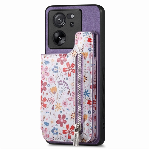 

For Xiaomi 13 Lite Retro Painted Zipper Wallet Back Phone Case(Purple)