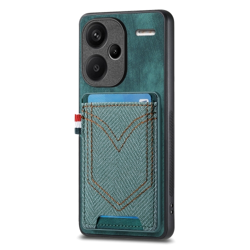 

For Xiaomi Redmi Note 13 Pro+ Denim Texture Leather Skin Phone Case with Card Slot(Green)