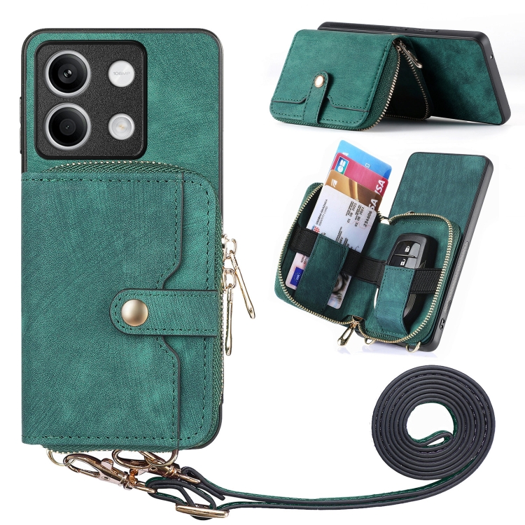 For Xiaomi Redmi Note 13 Crossbody Multi-function Zipper Wallet Phone Case(Green)
For Xiaomi Redmi Note 13 Crossbody Multi-function Zipper Wallet Phone Case(Green)
