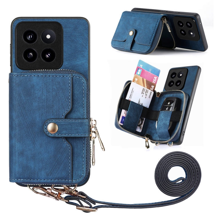 For Xiaomi 14 Pro Crossbody Multi-function Zipper Wallet Phone Case(Blue)
For Xiaomi 14 Pro Crossbody Multi-function Zipper Wallet Phone Case(Blue)