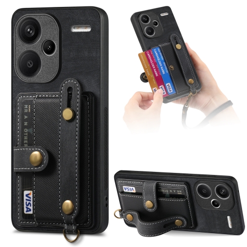 

For Xiaomi Redmi Note 13 Pro+ Retro Cross Wristband Wallet Leather Back Phone Case(Black)