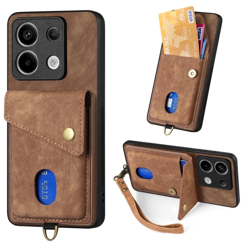 

For Xiaomi Redmi Note 13 Pro Retro Card Wallet Fold Leather Phone Case with Strap(Brown)