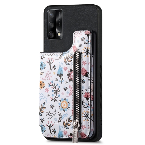 

For OPPO F19/A74 4G Retro Painted Zipper Wallet Back Phone Case(Black)