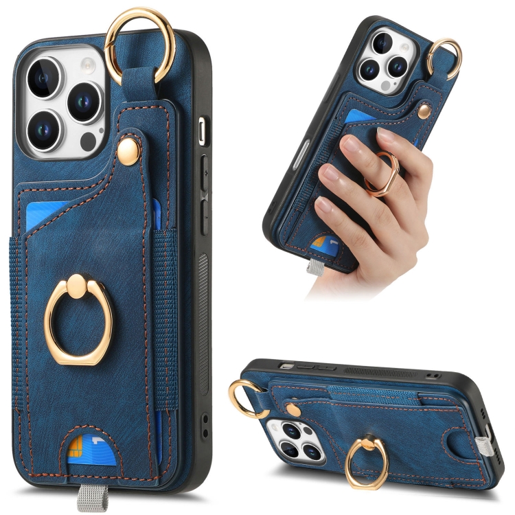 For iPhone 16 Pro Retro Skin-feel Ring Card Bag Phone Case with Hang Loop(Blue)
For iPhone 16 Pro Retro Skin-feel Ring Card Bag Phone Case with Hang Loop(Blue)