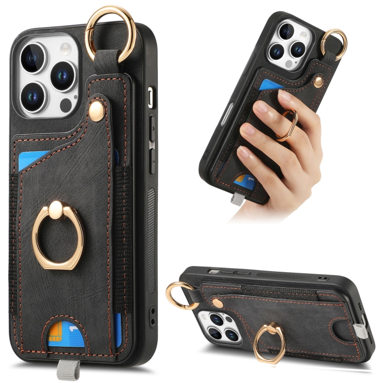 For iPhone 16 Pro Retro Skin-feel Ring Card Bag Phone Case with Hang Loop(Black)
For iPhone 16 Pro Retro Skin-feel Ring Card Bag Phone Case with Hang Loop(Black)