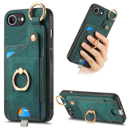 For iPhone 16e Retro Skin-feel Ring Card Bag Phone Case with Hang Loop(Green)
For iPhone 16e Retro Skin-feel Ring Card Bag Phone Case with Hang Loop(Green)