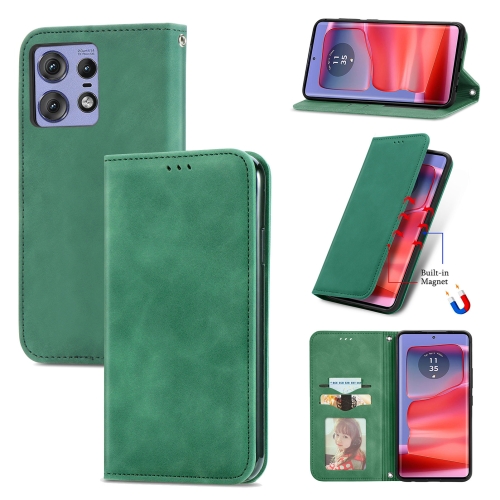 

For Motorola Moto Edge 50 Pro Retro Skin Feel Magnetic Flip Leather Phone Case(Green)