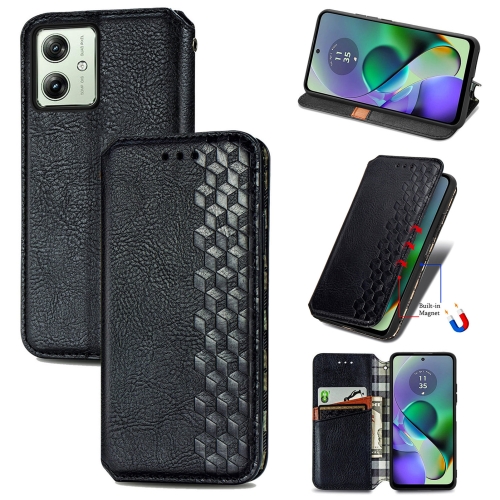 

For Motorola Moto G54 5G Cubic Grid Pressed Magnetic Leather Phone Case(Black)