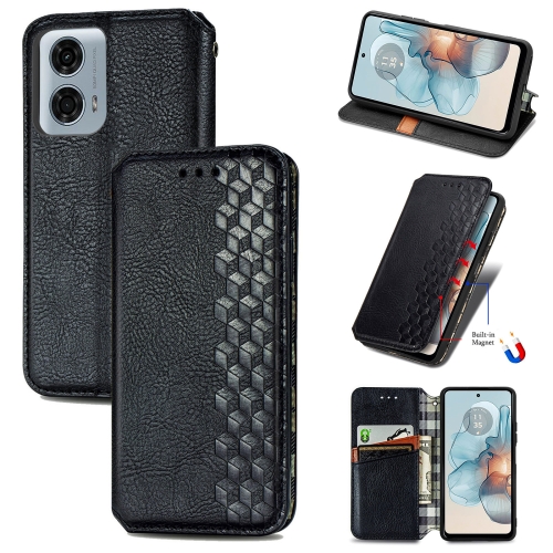 

For Motorola Moto G24 Power Cubic Grid Pressed Magnetic Leather Phone Case(Black)