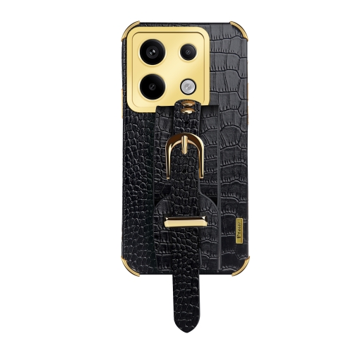 

For Xiaomi Redmi Note 13 Pro Electroplated Wrist Strap Crocodile Leather Back Phone Case(Black)