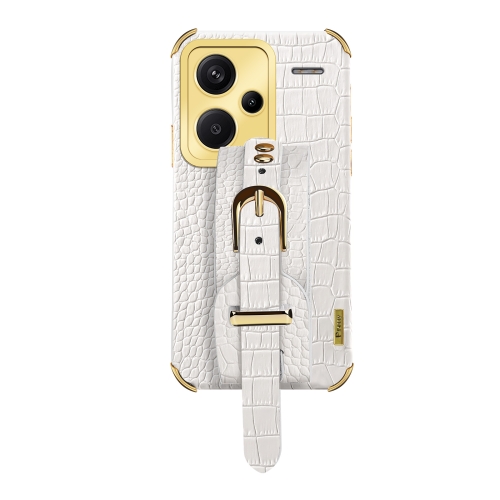 

For Xiaomi Redmi Note 13 Pro+ Electroplated Wrist Strap Crocodile Leather Back Phone Case(White)
