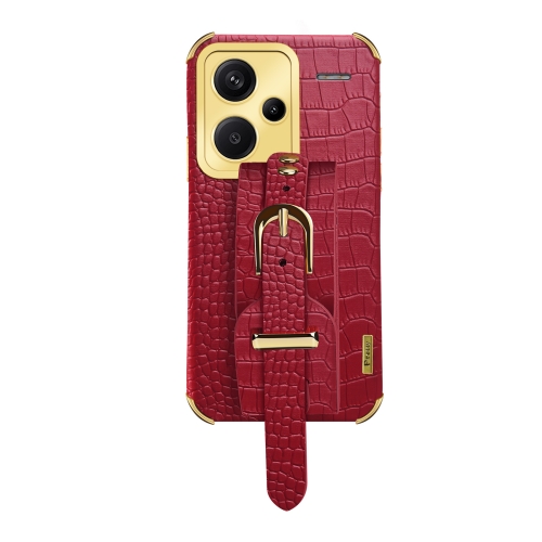 

For Xiaomi Redmi Note 13 Pro+ Electroplated Wrist Strap Crocodile Leather Back Phone Case(Red)