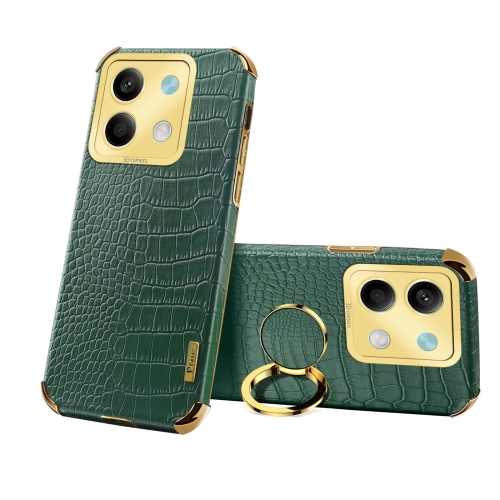 

For Xiaomi Redmi Note 13 6D Electroplating Crocodile Texture Leather Back Phone Case with Holder(Green)