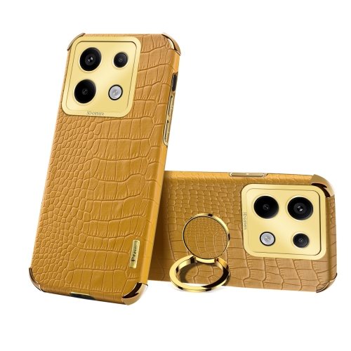 

For Xiaomi Redmi Note 13 Pro 6D Electroplating Crocodile Texture Leather Back Phone Case with Holder(Yellow)