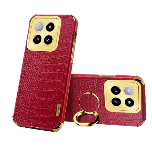 

For Xiaomi 14 6D Electroplating Crocodile Texture Leather Back Phone Case with Holder(Red)