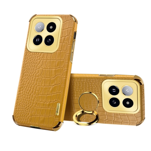 

For Xiaomi 14 Pro 6D Electroplating Crocodile Texture Leather Back Phone Case with Holder(Yellow)