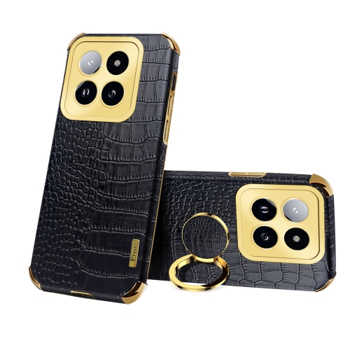 

For Xiaomi 14 Pro 6D Electroplating Crocodile Texture Leather Back Phone Case with Holder(Black)