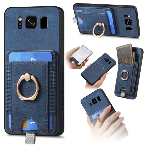 

For Samsung Galaxy S8 Retro Splitable Magnetic Card Bag Leather Phone Case(Blue)