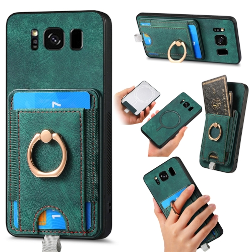 

For Samsung Galaxy S8 Plus Retro Splitable Magnetic Card Bag Leather Phone Case(Green)