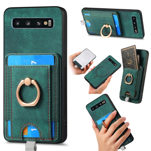 

For Samsung Galaxy S10 Retro Splitable Magnetic Card Bag Leather Phone Case(Green)