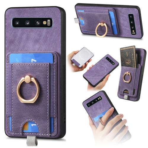 

For Samsung Galaxy S10+ Retro Splitable Magnetic Card Bag Leather Phone Case(Purple)