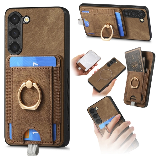 

For Samsung Galaxy S22+ 5G Retro Splitable Magnetic Card Bag Leather Phone Case(Brown)