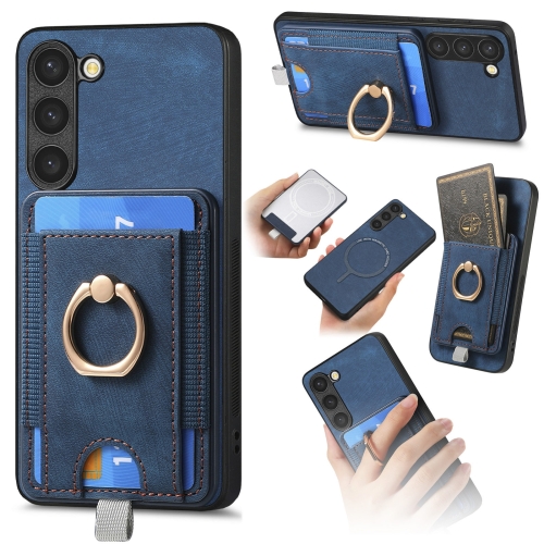 

For Samsung Galaxy S23 5G Retro Splitable Magnetic Card Bag Leather Phone Case(Blue)