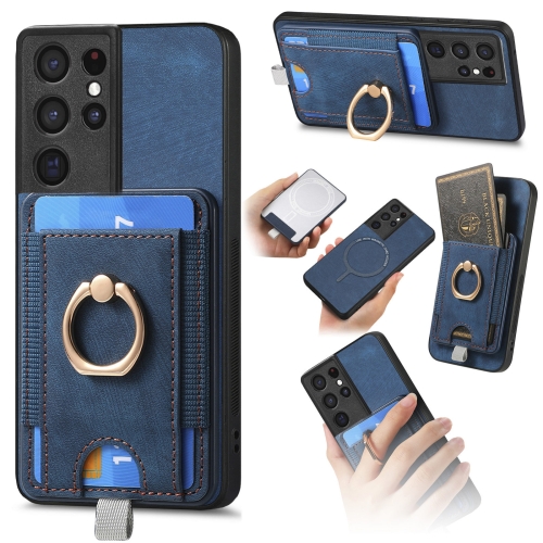 

For Samsung Galaxy S24 Ultra 5G Retro Splitable Magnetic Card Bag Leather Phone Case(Blue)