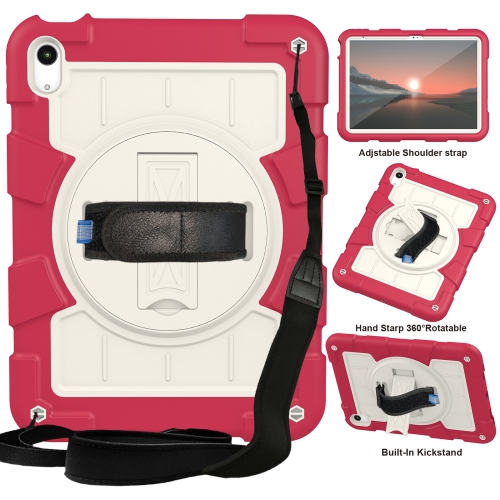 

For iPad 10th Gen 10.9 2022 Silicone Hybrid PC Shockproof Tablet Case with Shoulder Strap(Feifan Magenta)