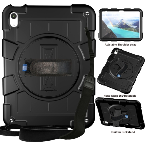 

For iPad 10th Gen 10.9 2022 Silicone Hybrid PC Shockproof Tablet Case with Shoulder Strap(Black)
