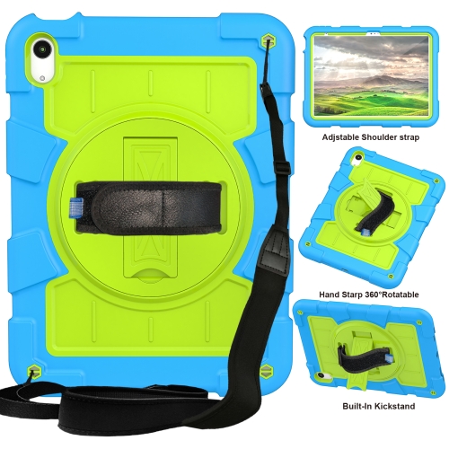 

For iPad 10th Gen 10.9 2022 Silicone Hybrid PC Shockproof Tablet Case with Shoulder Strap(Bluish-Green)