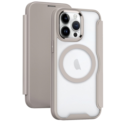 

For iPhone 12 Pro Max MagSafe RFID Blocking Adsorption Flip Leather Phone Case(Khaki)
